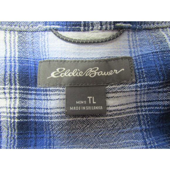 Eddie Bauer Classic Fit Blue Plaid Button Shirt Men's size TL Nautical - Picture 3 of 9